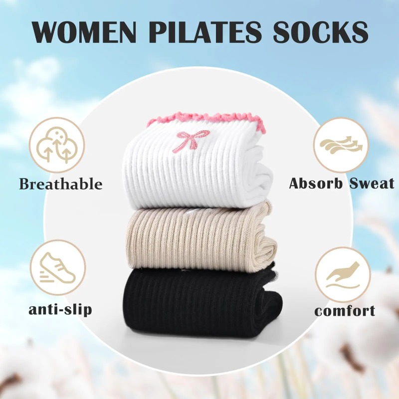 Pilates & Yoga Vida - 프로페셔널 요가 양말, 면 스트랩 실리콘