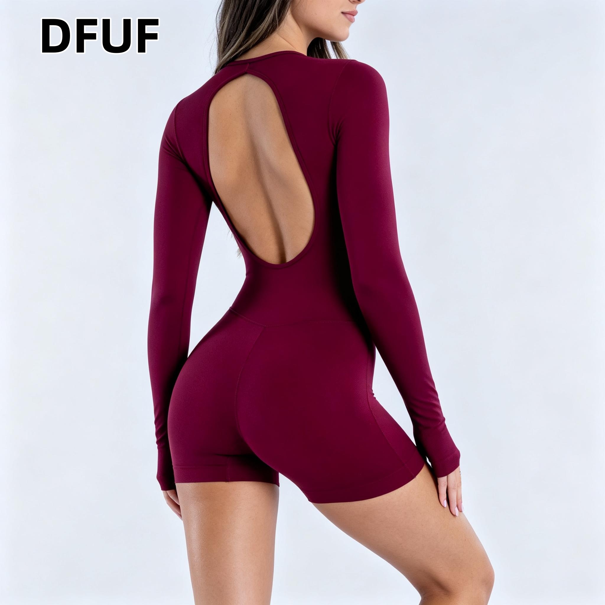 DFUF 여성용 백컷아웃 긴팔 요가 점프수트 엄지손가락 - Pilates Yoga And Gym 리뷰 및 가격